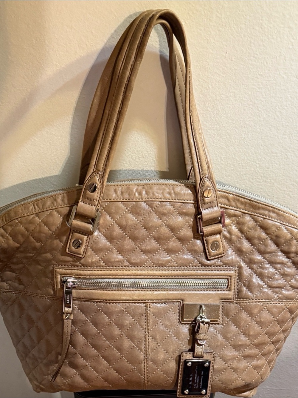 LAMB Quilted Leather Tan Tote Handbag